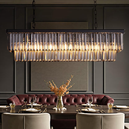 Tinkoso 39-inch Rectangle Crystal Chandeliers for Dining Room,Hanging Ceiling Light for Kitchen Island,Smoky Gray K9 Crystal Pendant Lighting,59-inch Adjustable Wire,Matte Black Finish