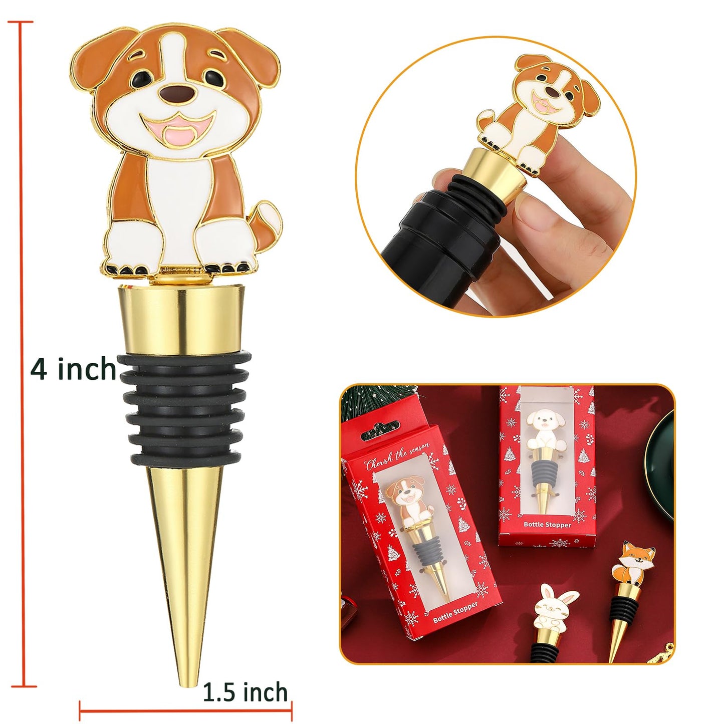 4 pcs Christmas Wine Stopper Christmas Wine Bottle Stoppers for Xmas Decor Winter Decor-Wine and Beverage Bottle Stopper for Christmas,Christmas Decoration Wine Stopper (Gold White Yellow)