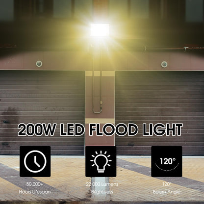 YANYCN 2 Pack 200W Warm White Led Flood Lights Outdoor,3000K Super Bright 15500LM Security Lights with Plug,Exterior IP66 Waterproof FloodLight for Basketball Court, Yard, Garden, Playground