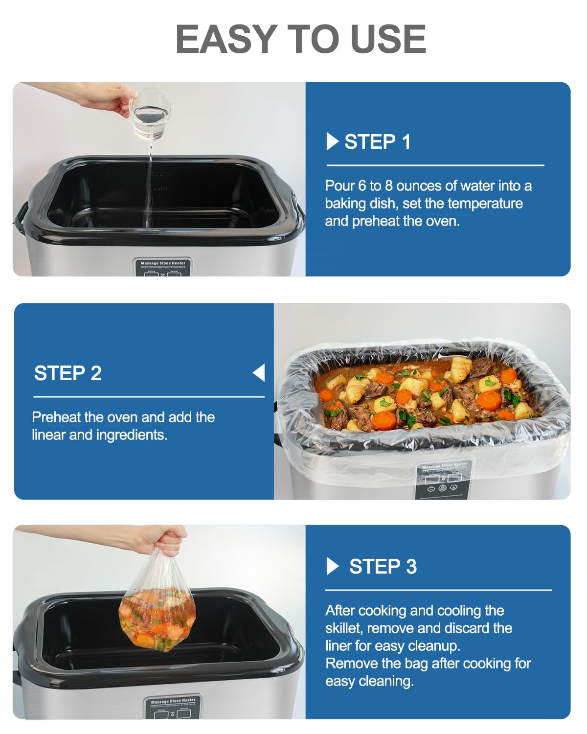 Electric Roaster Liners 12 Count, Disposable Plastic Cooking Bags for 16, 18, 22 Quart Roasters, Size 18 x 34 Inches