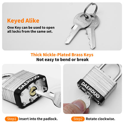 DAERDUO 48 Pack 40 mm (1-9/16") Keyed Alike Laminated Padlocks with 96 Keys, Hardened Steel Long Shackle, Heavy-Duty Locks for Gym Lockers, Toolboxes, School Lockers, and Hasp Latches