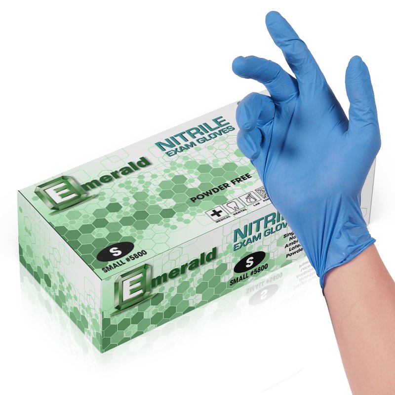 Emerald - 1,000 Gloves - Full Case - Nitrile Medical Exam Gloves, Latex Free, Powder Free, 10 Boxes of 100, Blue, Size: Small