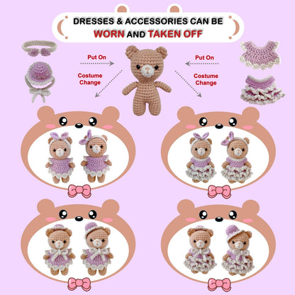 LoopMap Amigurumi Crochet Kit for Beginners with Removable Dress & Video Tutorials, DIY Bear Making Kit Includes Premium Yarn & Tools, Creative Gift for Adults Teens (Purple)