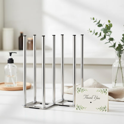 ANSOTHIN Water Bottle Drying Rack, Cup Drying Rack for Counter, Stainless Steel Tumbler Dryer Stand, Space-Saving Mug & Glass Drying Rack, Heavy-Duty Holder for Cups & Water Bottles (Silver – 7 Pegs)