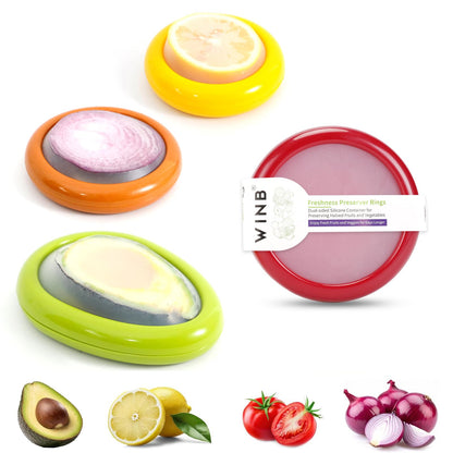 Winb Set of 4 Reusable Fruit and Veggie Savers - Ideal for Avocados, Tomatoes, Apples, Garlic, Onions, and More