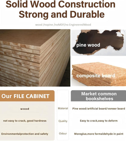 KungFuWood Wheeled Double-Drawer Filing Cabinet, Lockable Mobile File cabinets, Suitable for Home Offices or Storage cupboards for Storing Legal documents or Letter-Sized Files.