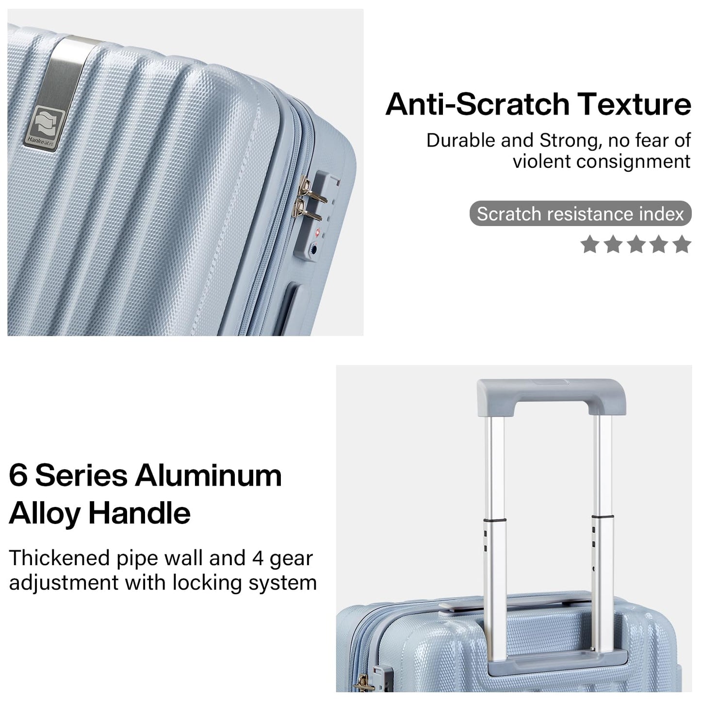 Hanke 29 Inch Expandable Checked Luggage Lightweight PC Hard Shell Luggage Suitcases with Wheels Travel Luggage Rolling Large Suitcase Travel Luggage Bag for Study Abroad.(Gray)