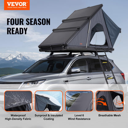 VEVOR Rooftop Tent Hard Shell, Roof Top Tent for Car SUV Truck Jeep Van Camping, Roof Tent with Telescopic Ladder Thick Mattress & LED Strip Light, 2-3 Person Family Camping Tent