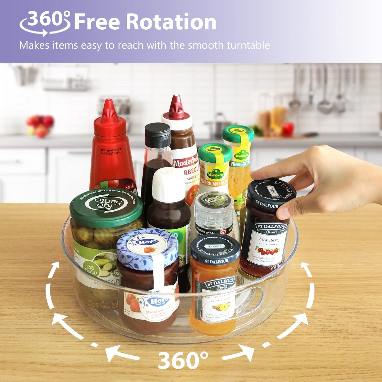 GUZON 4 Pack Lazy Susan Organizer for Cabinet, Upgraded 11.5" Clear Turntable Organizer with Handles and Raised Edge, Lazy Susan for Table Top, Pantry Organizers and Storage for Kitchen, Refrigerator