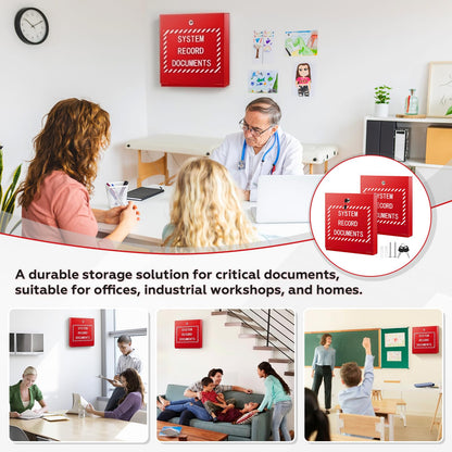 Zonon 2 Sets Systems Record Document Cabinet Lock, System File Cabinet Locking Document Storage Red for Office Home with Keys and Screws(12 in x 13 in x 2.35 in)
