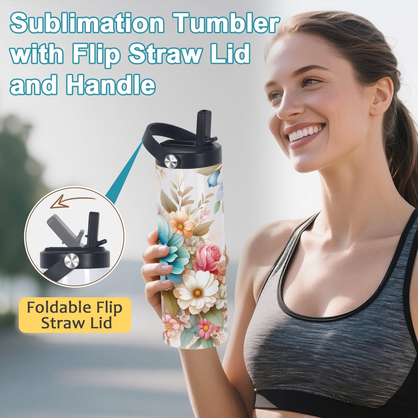 oaptuza 20 Oz Sublimation Tumblers Bulk Skinny Straight, 25 Pack Sublimation Sport Water Bottles Blanks with Portable Handle, Double Wall Stainless Steel Tumbler Cup for Heat Transfer, Individual Box