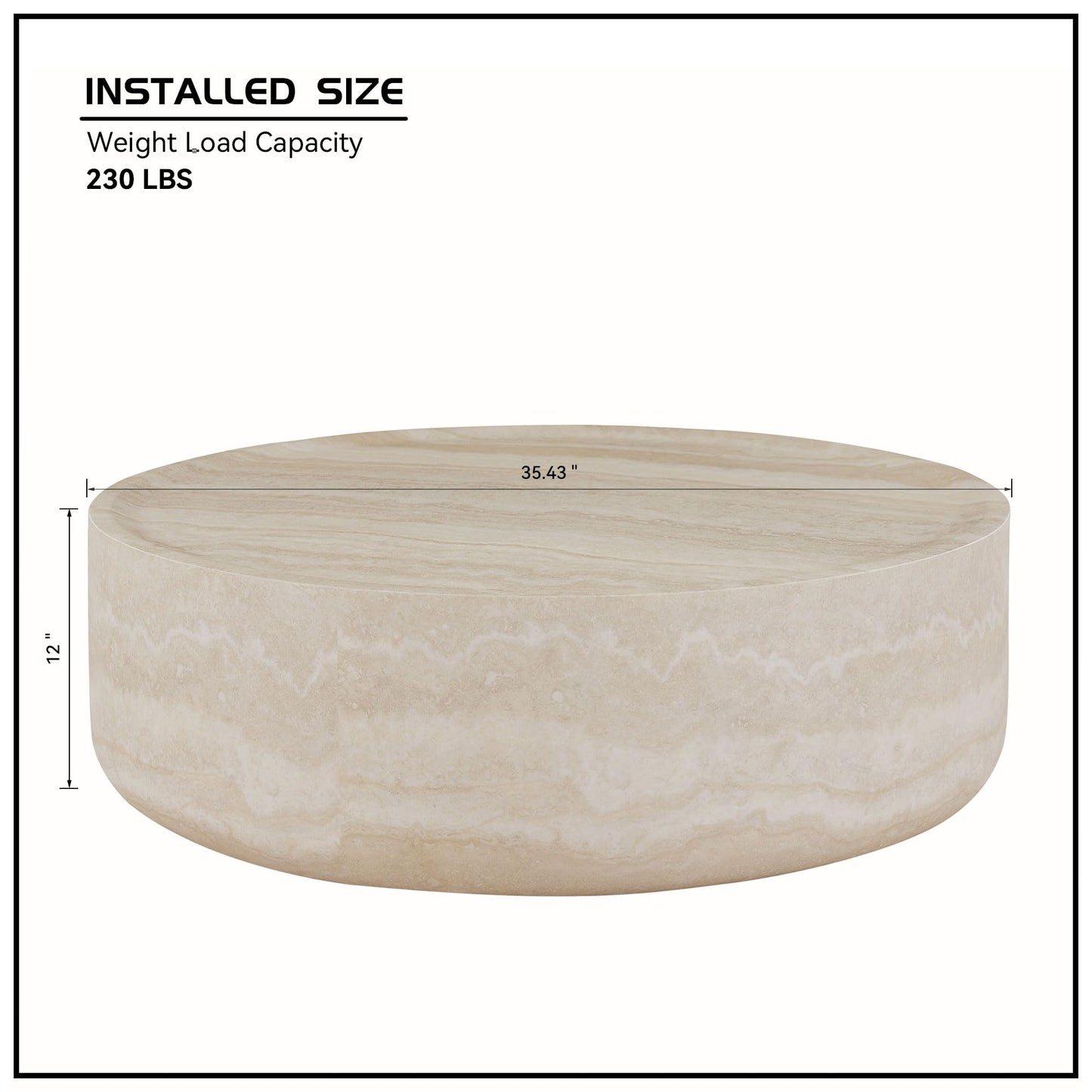 Ball & Cast 35.43" Round Coffee Table,Faux Travertine Textured Accent CoffeeTable for Living Room,Modern Minimalist Low Circle Center Table Side Table for Apartment,Office,Marble