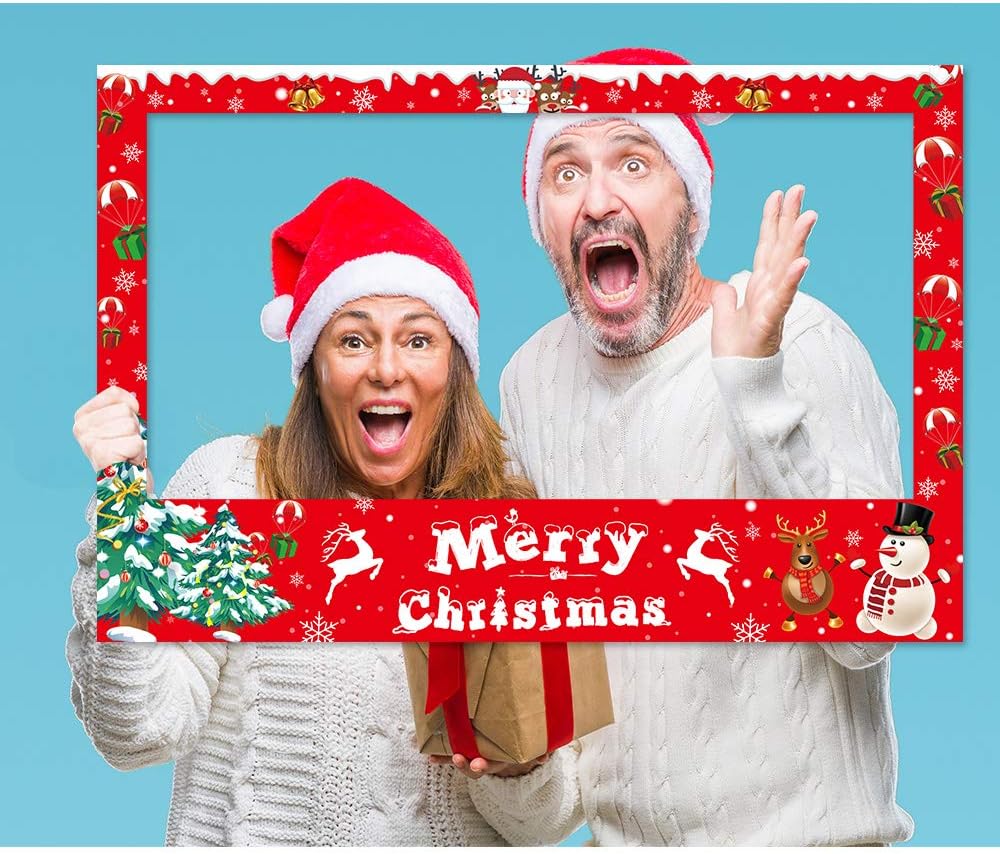 Christmas Photo Booth Props Frame, Party Supplies for Xmas/Winter/Holiday New Year Decorations