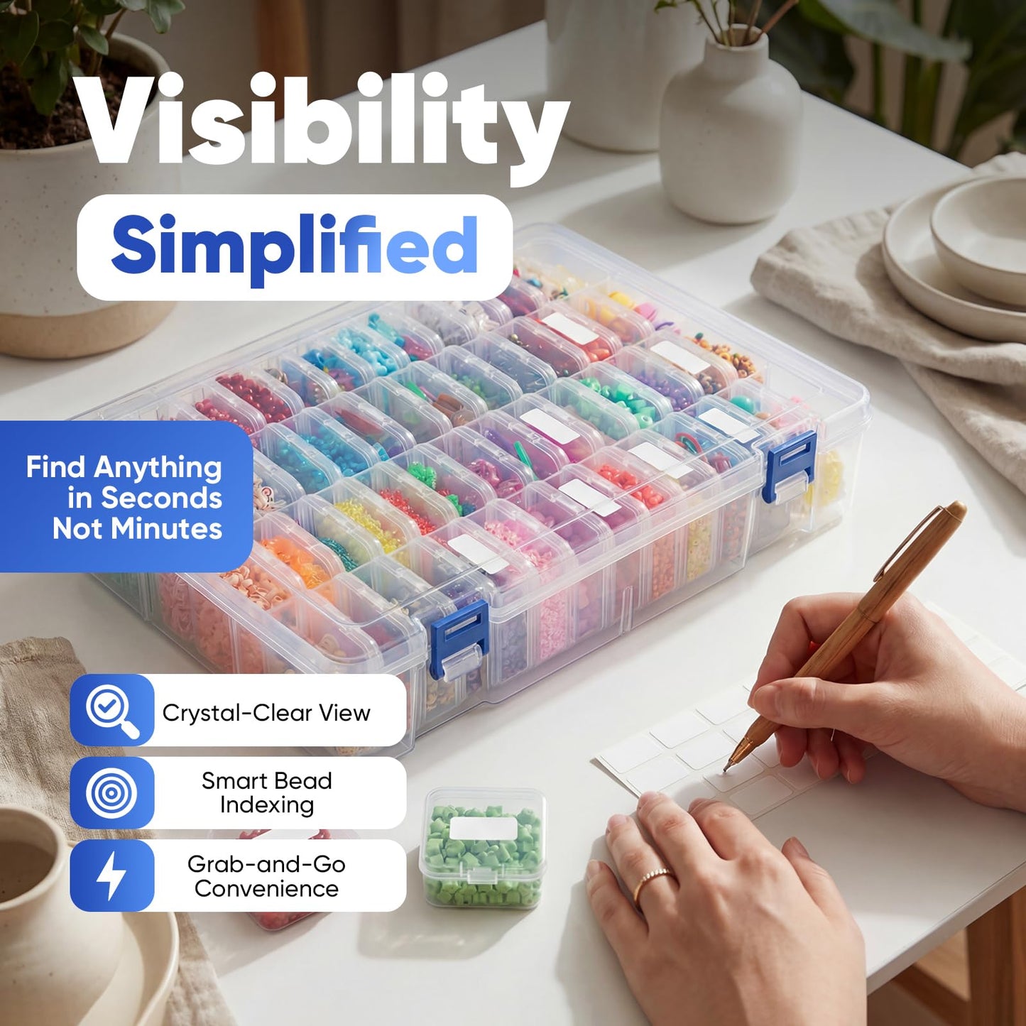 chufa Bead Organizer Box, 3-Pack (138 Mini Cases) – Clear Stackable Storage with Hinged Lids, Labels & Handle for Seed Beads, Diamond Painting Drills, Jewelry Findings, Crafts, Screws