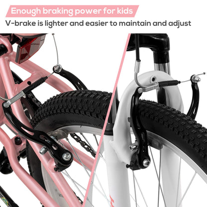 HH HILAND 24 Inch Mountain Bike for Kids Age 7-15 Year Old, Front Suspension Fork Kids' Bicycles for Boys Girls Pink