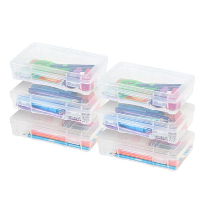 IRIS USA Pencil Case Boxes, 6-Pack, |Made in USA|, Plastic Bead Organizing Containers with Snap Lid for Arts, Crafts, Ephemera, Stickers, & Dance Cheer, Clear - Medium