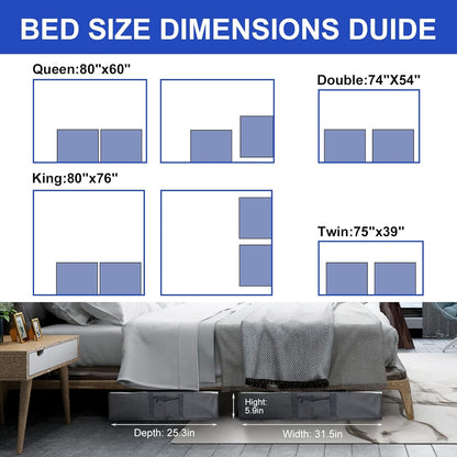 Surblue Under Bed Shoe Storage Organizer, Fits 24 Pairs of Shoes, Set of 2, Grey with Clear Cover