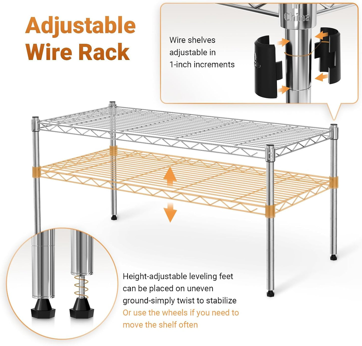 1-Tier 29.92" 13.78" 14.96" Simple Deluxe Shelving Units, W x D x H Steel Wire Rack Storage Shelving Organizer, Chrome