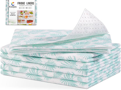 Cooyes Absorbent Refrigerator Liners, Non Slip Fridge Bin Liners, Washable Shelf Liner for Glass Shelves, 6 Pack