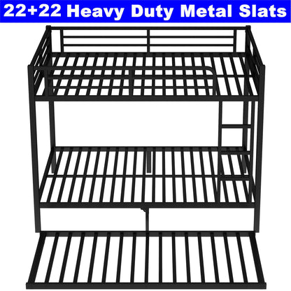 SIMPLEZC Upgraded Version Thicken Stronger Metal Heavy-Duty Full Over Full Bunk Bed with Twin Size Trundle, Bunk Bed for Adults with Ladders, Easy Assemble (Full/Full)
