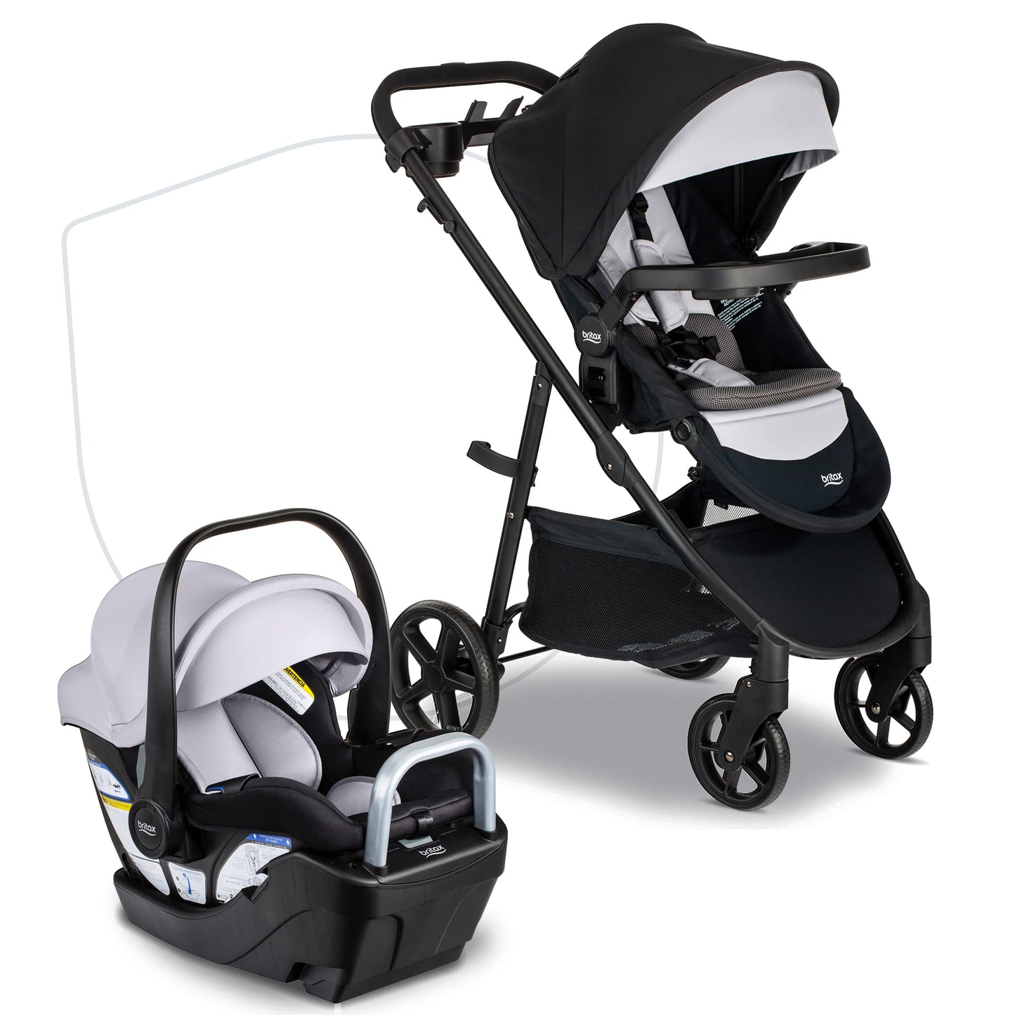 Britax Willow Brook S+ Travel System, Infant Car Seat Stroller Combo With Willow S Infant Car Seat, Alpine Base, and Brook+ Stroller; ClickTight Technology, SafeWash Insert and Cover — Glacier Onyx