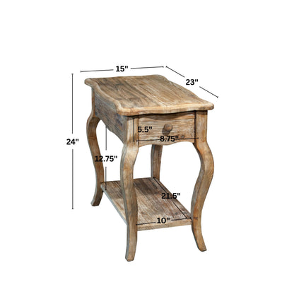 Alaterre Furniture Austerity Living Room Tables – 15 Inch Narrow Chairside Table with Drawer, Shelf, Scalloped Edges, & Curved Legs – Rustic Accent Side Table in Driftwood Finish