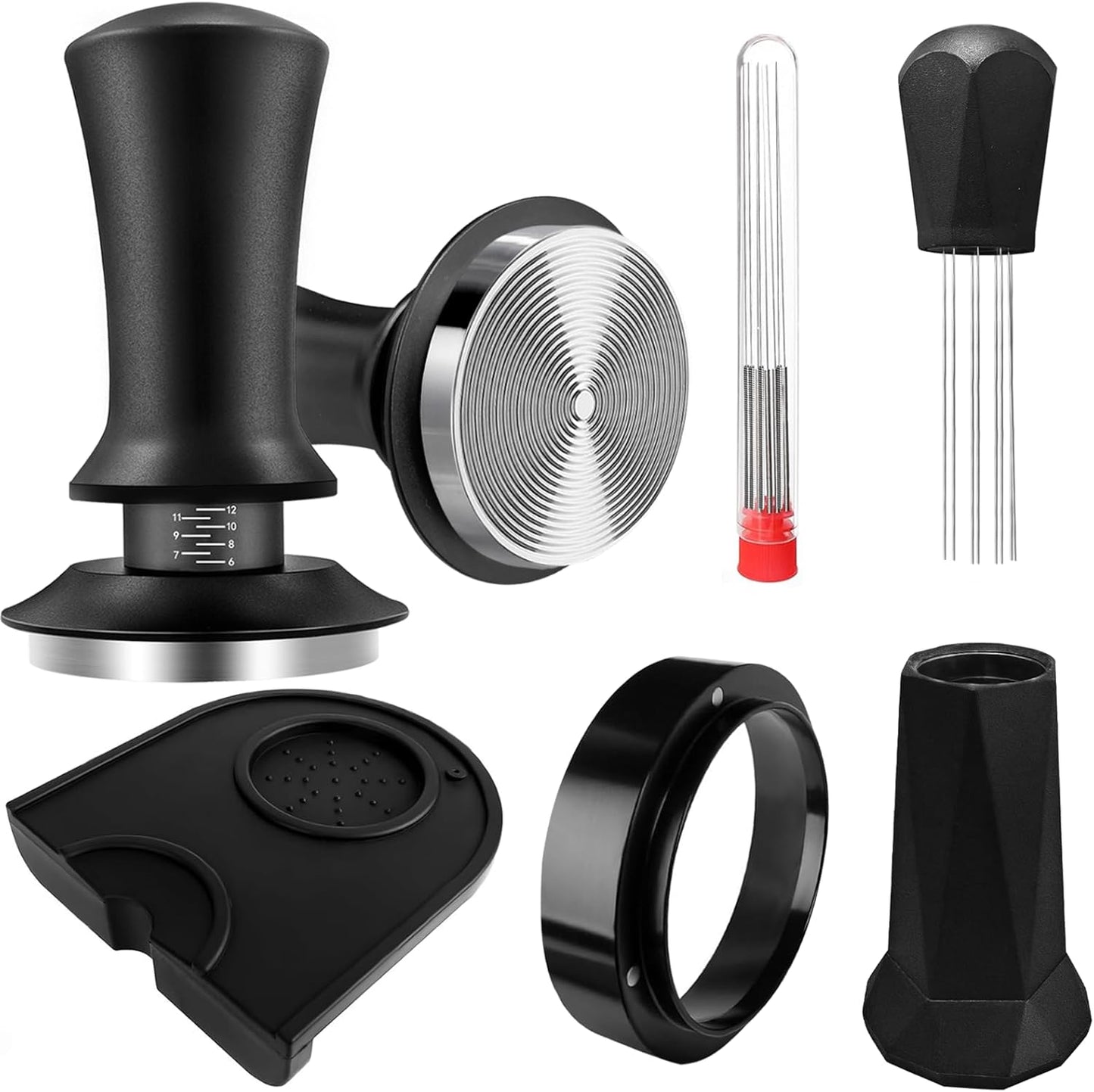 Coffee Espresso Tamper Set, 51mm Espresso Tamper, WDT Tool, Dosing Funnel, Silicone Gel Tamper Mat