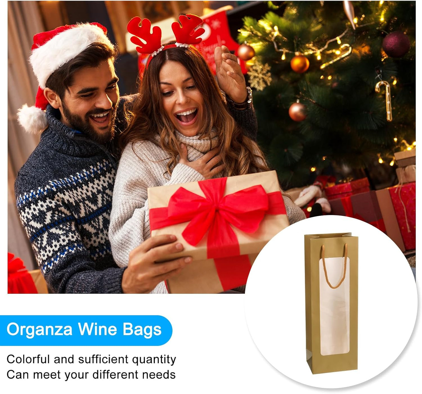uxcell Wine Bags - 20pcs 4.92"x3.35"x14.2" Paper Tote Bags with Rope Handles, Clear Window for Party Supplies, Gold