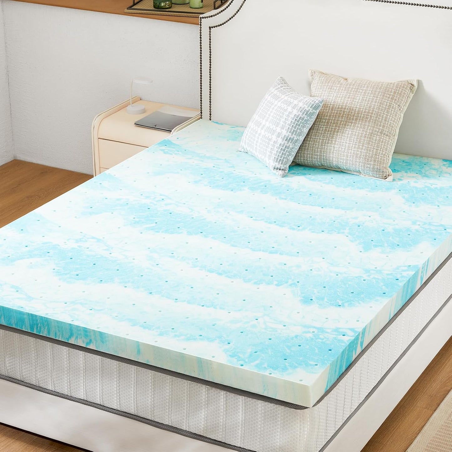 Sweetcrispy Memory Foam Mattress Topper - 3 Inch Thick Gel-Infused Cooling Pad for Full Size Bed | CertiPUR US Certified, Breathable Blue