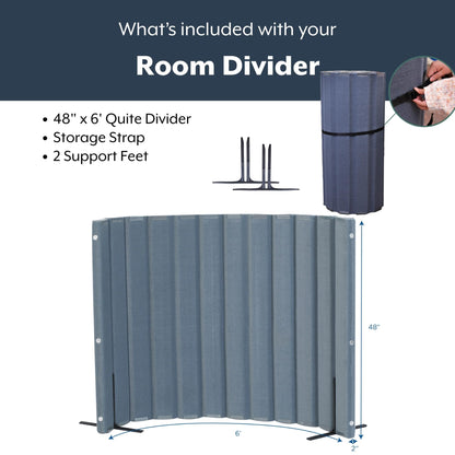 Angeles 48" x 6' Quiet Divider With Sound Dampening Panels, Freestanding Room Divider Wall, Gray