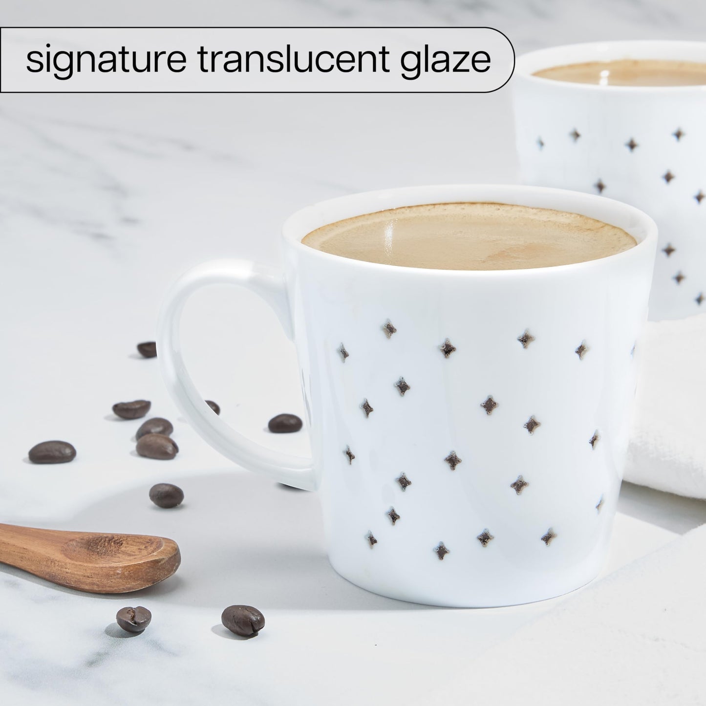 Tulip Transparent Diamond Porcelain Coffee Mugs, 10 oz, 2 Pack – See-Through Ceramic Mugs, Microwave & Dishwasher Safe, Modern Gift Mugs