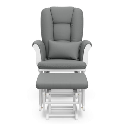 Storkcraft Tuscany Custom Glider and Ottoman with Free Lumbar Pillow (White/Grey) - Cleanable Upholstered Comfort Rocking Nursery Chair with Ottoman