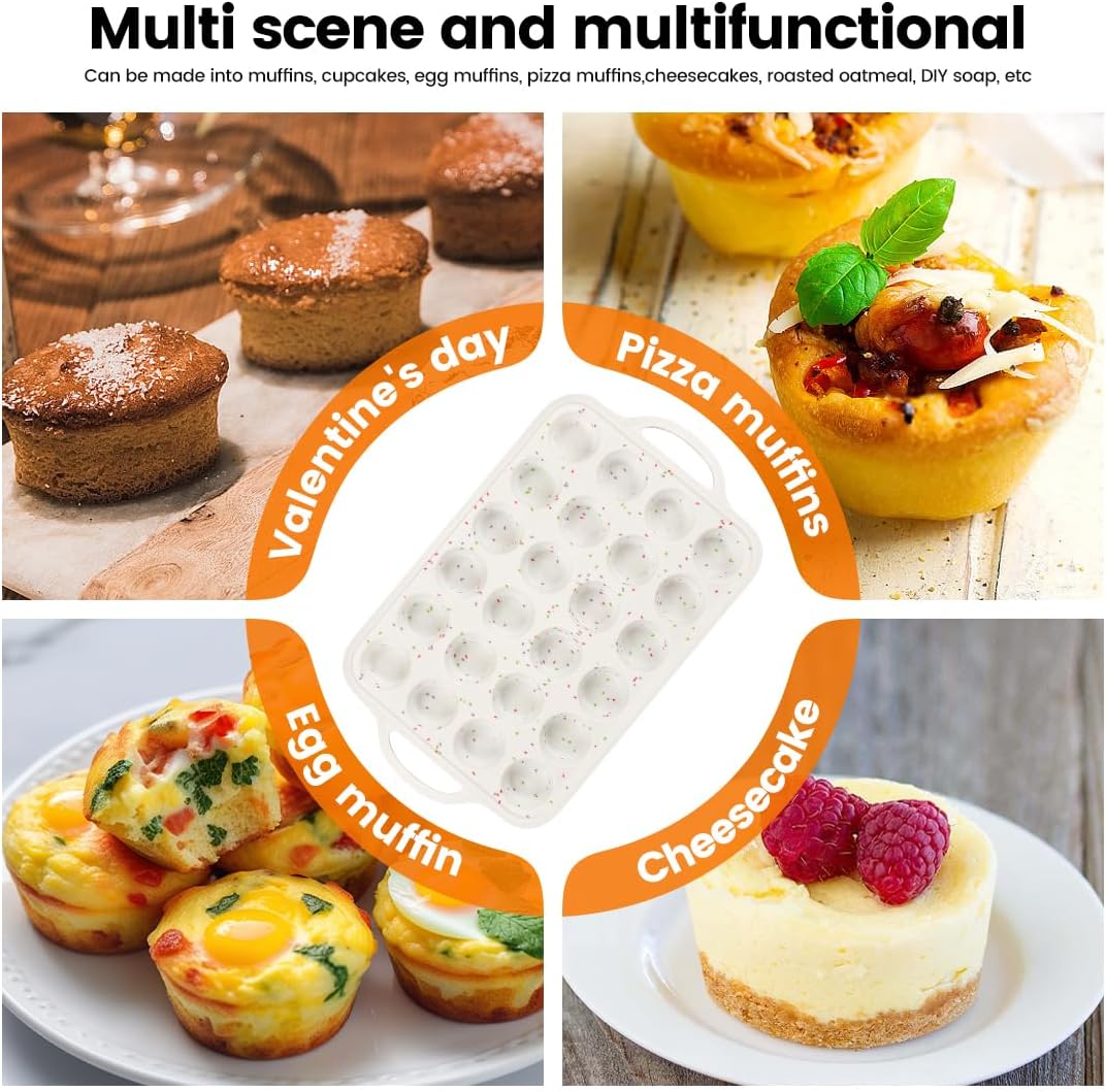 Muffin Pans with Metal Reinforced Frame - 24-Cups Durable Silicone Baking Pan for Muffins, Cupcakes, Set of 2