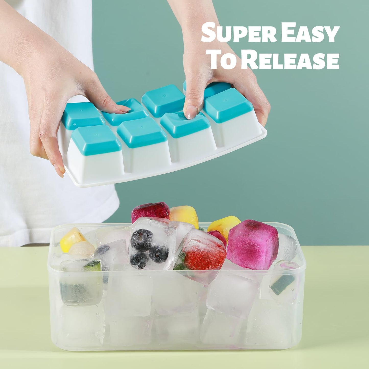 Large Ice Cube Tray with Lid and Bin, Jrisbo Silicone Big Square Ice Cube Molds for Freezer, 3 Pack Stackable Huge Cubed Ice Trays with Ice Tong, Ice Scoop for Whiskey Cocktails Soups Frozen Treats