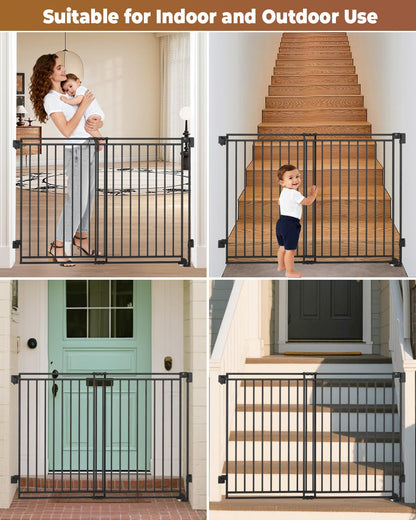 34-53" No Bottom Bar Baby Gates Dog Gate for Stairs, 39" Extra Tall Child Safety Gate with Auto Close Design, Large Walk Thru Door, Extra Wide Hardware Mount Pet Gate for Doorways Deck Indoor Outdoor