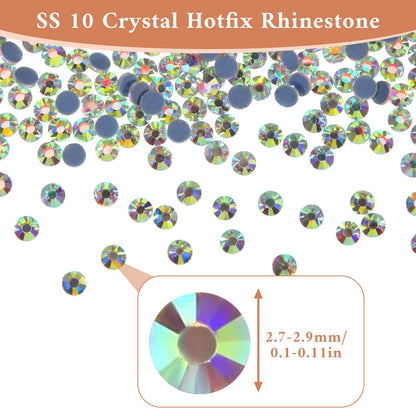 20000 Pcs SS10 Hotfix Rhinestones Bulk Crystal AB Round Iron on Flatback Glass Gems for Bedazzling DIY Crafts Clothes Shoes Supplies Decoration 2.7-2.8mm