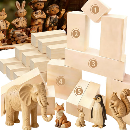 Basswood Carving Blocks: 16 Pieces in 5 Sizes with Oversized Blanks | Soft, Versatile Wood Blocks for All Your Whittling and Craft Projects ﻿