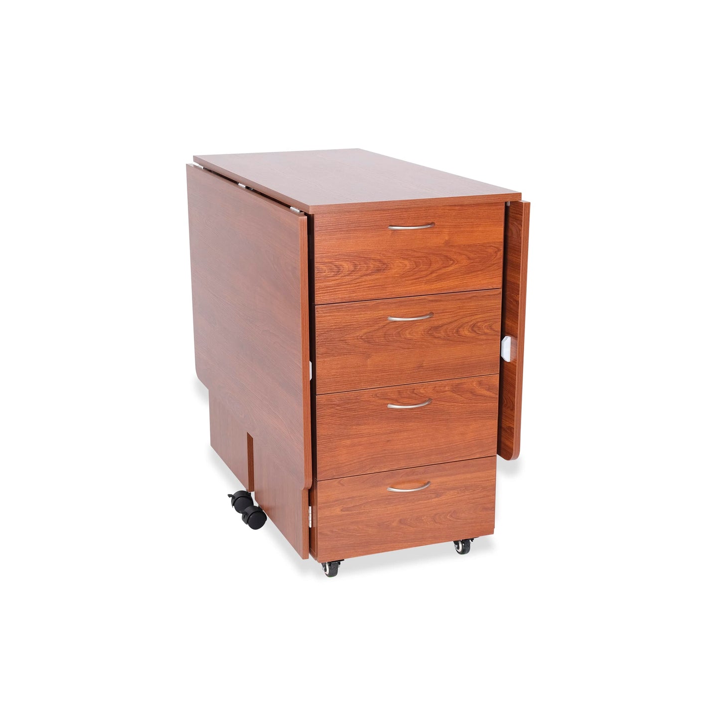 Kangaroo Kookaburra Cutting Table – Large Sewing, Quilting & Craft Workstation with Expandable 70” x 40” Surface, Storage Drawers, Shelves & Rolling Locking Casters, Teak Finish