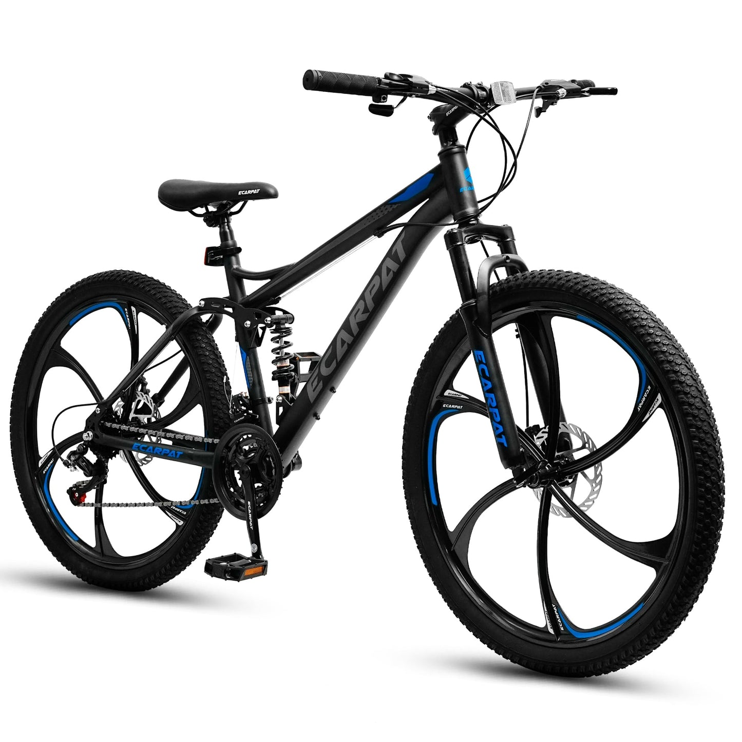 Ecarpat 26 Inch Full Suspension Mountain Bike, 21 Speeds Dual Disc Brake, Men Women Carbon Steel Mountain Bike, Adult Trail Beach Snow Commuter City Bikes