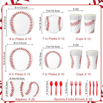 Oigco 140 PCS Baseball Birthday Decorations, Baseball Party Supplies Includes Plates, Napkins, Cups, Cutlery for Baseball Party Decorations, Serve 20