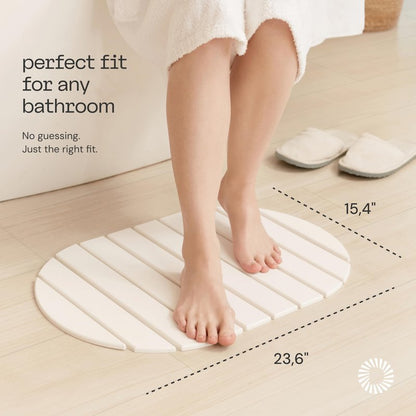 Deepstone Foldable Stone Bath Mat – Large Diatomaceous Earth Mat, Quick Dry with Non-Slip Base, Water Absorbing Bathroom and Shower Stone Mat, Easy to Clean (24” x 15”), White