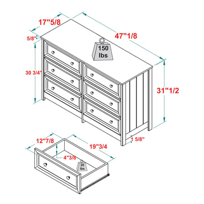 Walker Edison Tahnee 6-Drawer Solid Wood Dresser, 47 Inch, White