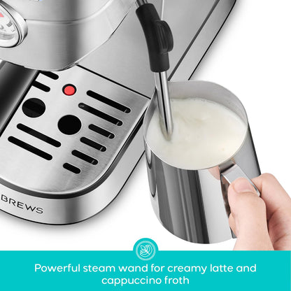CASABREWS CM5418 Espresso Machine 20 Bar, Compact Espresso Maker with Steam Milk Frother, Stainless Steel Coffee Machine with 34oz Removable Water Tank for Cappuccino, Small Latte Machine, Silver
