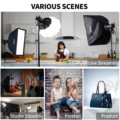 Godox 2Pack SL60W Studio LED Video Light Kit for Photography,60W Continuous Lighting Set,5600K Bowens Mount Flash Light with Softbox,Remote Control,Stands for Video Recording,Product Portrait Shooting