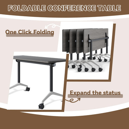 rzoizwko 55.1" Folding Conference Table with Wheels,4 Pack Heavy-Duty Flip-Top Reconfigurable Training Table System,Rolling Conference Room Tables for Office, Classroom & Meeting Rooms