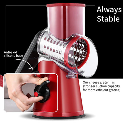 RIGSTNE Rotary Cheese Grater, 3 in 1 Cheese Shredder Grater Rotary with Handle, Vegetable Mandoline Slicer Shredder for Vegetable, Cheese, Nut
