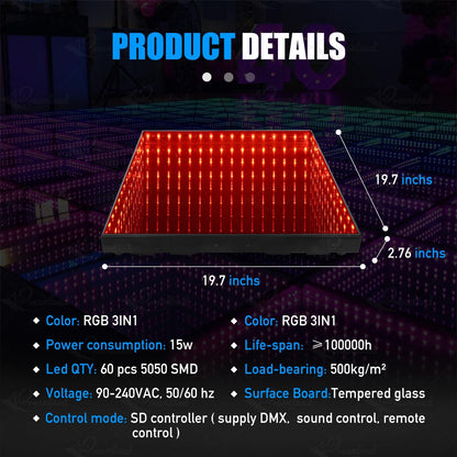 MOKA SFX Infinity Led Dance Floor Panels Mirror 3D Effect Magnetic Connect 8x8ft 25PCS/LOT