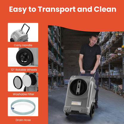Abestorm 270 Pints Commercial Dehumidifiers with Pump, Portable Industrial Dehumidifier for Water Damage Restoration, Basements, Automatic Humidistat, Power-Off Memory,5 Years Limited Warranty