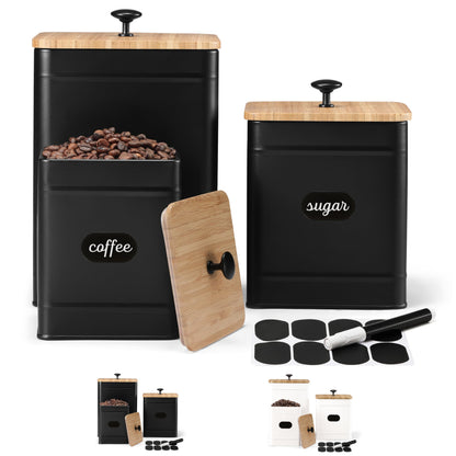 PERFNIQUE Kitchen Canisters for Countertop Set of 3, Airtight Canisters Sets for the Kitchen Counter with Lid, Metal Farmhouse Food Storage Containers Jars for Flour Sugar Coffee Tea Spice (Black)