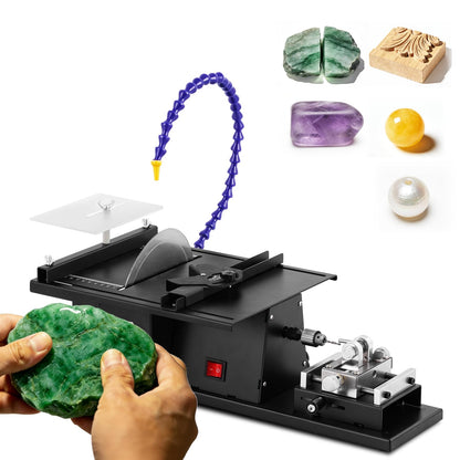 Wet Lapidary Saw 1850W Lapidary Equipment Water Cooling Machine with Angle Cutting 45mm Depth for Polishing Cutting Engraving Drilling Stone Jewelry Jade Wood Amber (Drilling Kit）